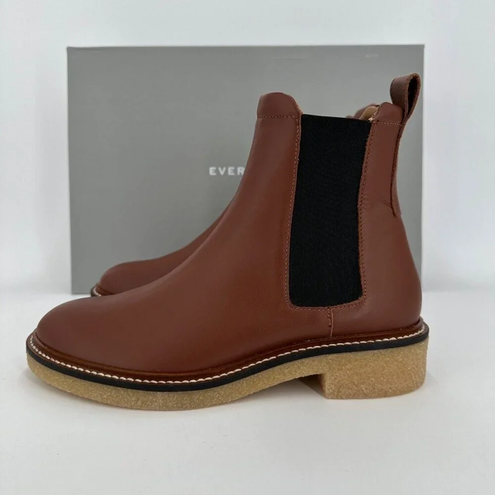Everlane The Italian Leather Chelsea Boot Tobacco Brown sz 7 Women's Gum Outsole